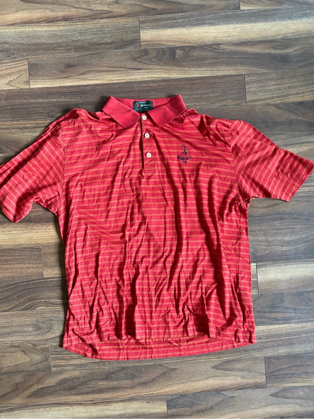 Vintage Muirfield Red Striped Polo Shirt with Embroidered Logo